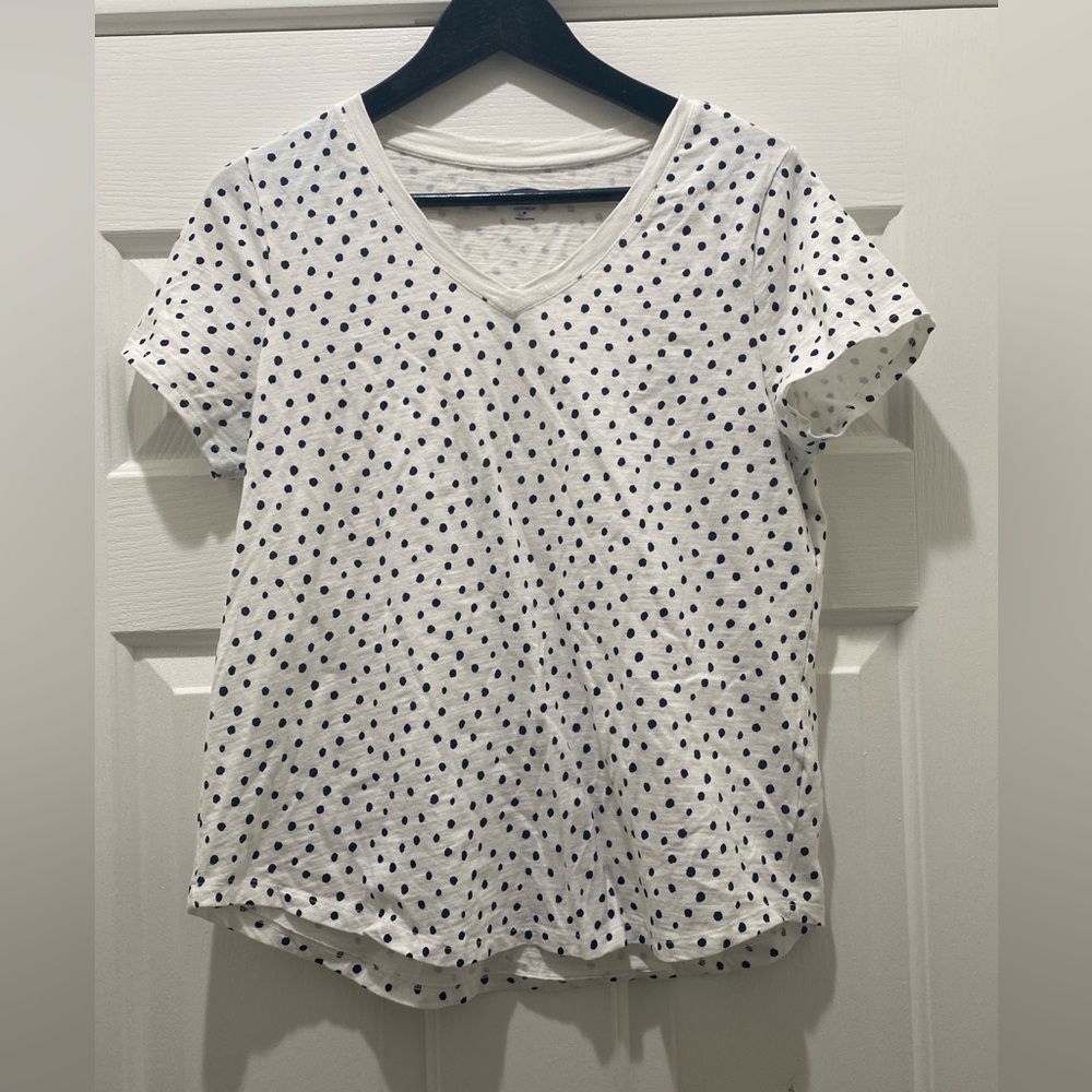 Old Navy White and Navy Blue Asymmetric Polka Dot Shirt, M